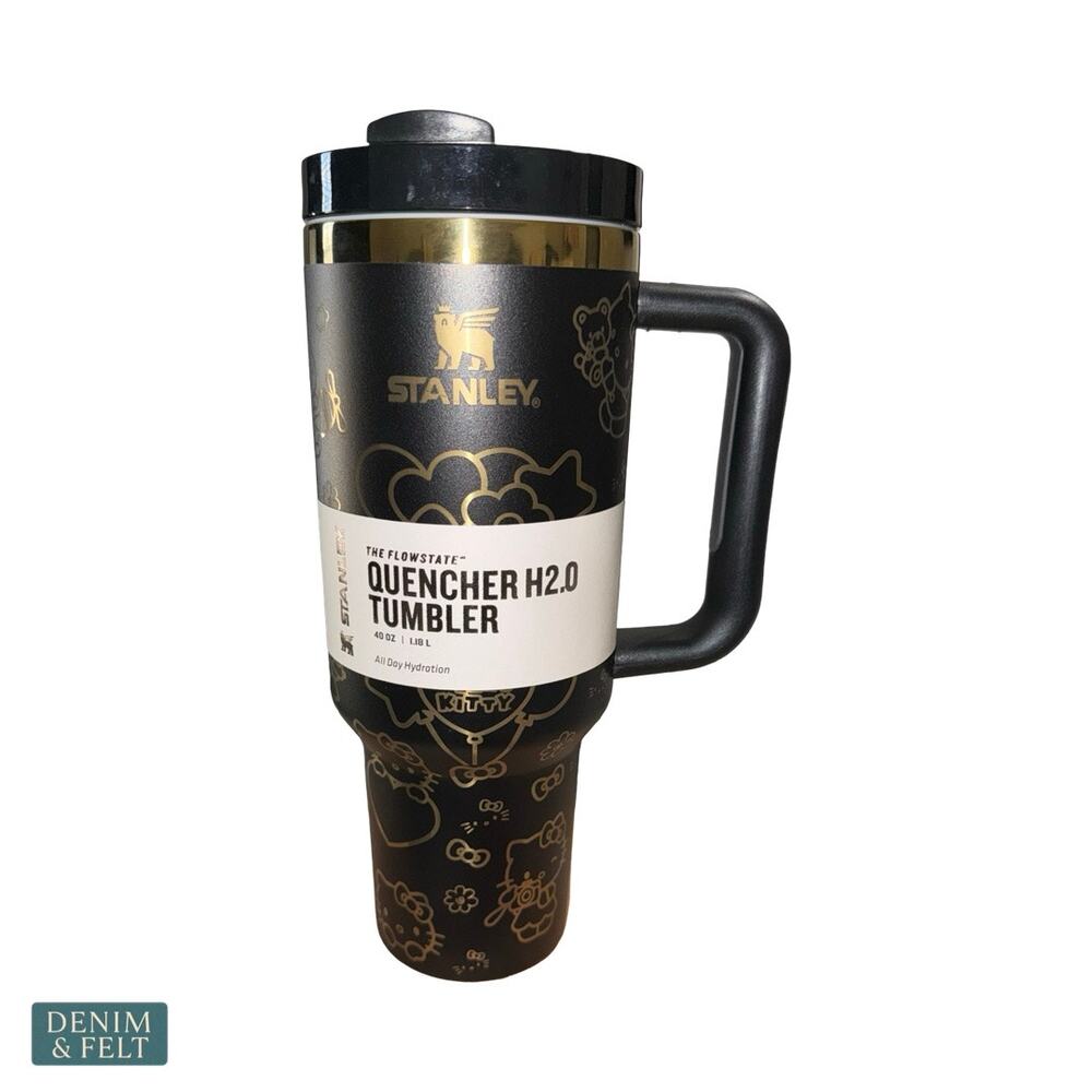 NEW Black Hello Kitty Character 40oz Insulated Tumbler‎ Kawaii Handle Straw Cup